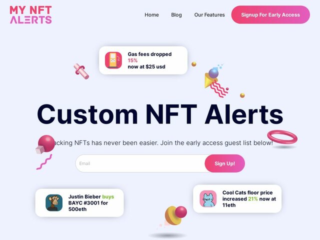 My NFT Alerts web design